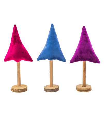 Figurka choinka welur 3 kolory - fioletowy/różowy/niebieski
