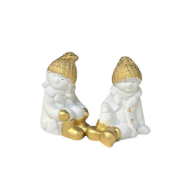 Figurka betonowa dzieci siedzące biało-złota 13 cm