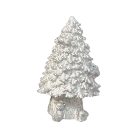 Figurka betonowa miś pod choinką biało-srebrna