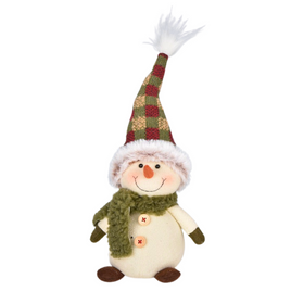 Dekoracja świąteczna bałwan w zielonym szaliku 32 cm