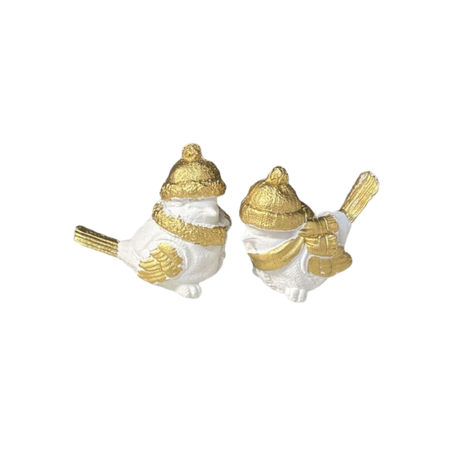 Figurka gipsowa ptaszki M biało-złota 11cm