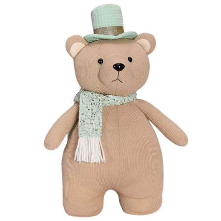 Dekoracja świąteczna miś w miętowym kapeluszu 39 cm