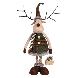 Dekoracja świąteczna stojąca renifer na teleskopowych nogach z prezentem h:105cm