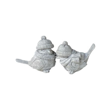 Figurka gipsowa ptaszki M szaro-srebrna 11cm