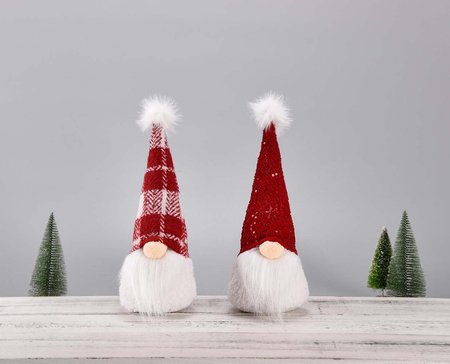 Dekoracja świąteczna gnom w czerwono białej czapce 29 cm