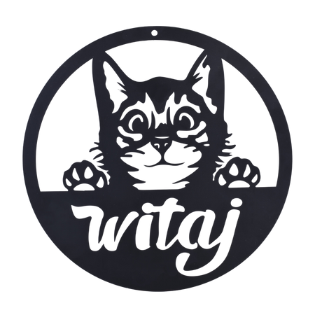 Metalowa dekoracja ścienna Kot "Witaj" 30 cm