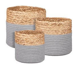 Kosz pleciony wiklinowy szary M