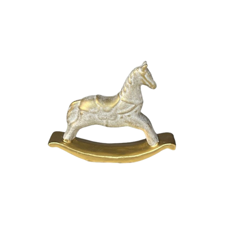Figurka gipsowa konik na biegunach biało-złota 14cm