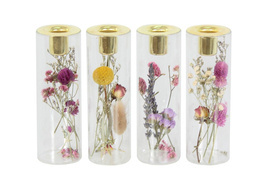 Świecznik szklany suszone kwiaty 15 cm