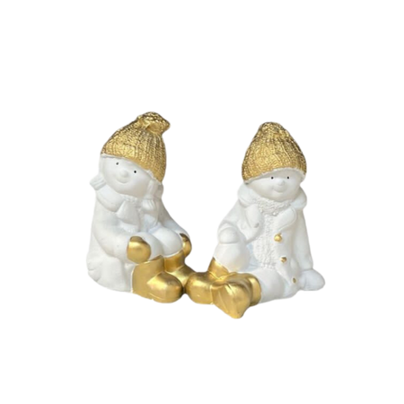 Figurka betonowa dzieci siedzące biało-złota 13 cm