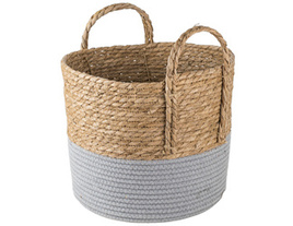 Kosz pleciony z uszami szary wys. 28 cm