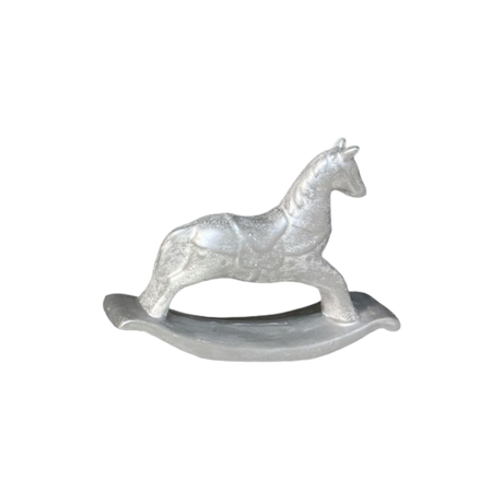 Figurka gipsowa konik na biegunach biało-srebrna 14cm