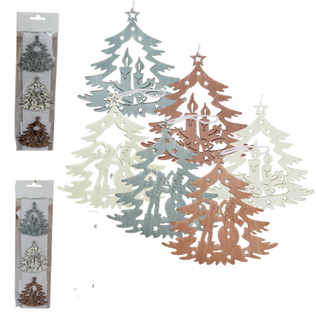 Komplet 3 zawieszek bożonarodzeniowych - choinka