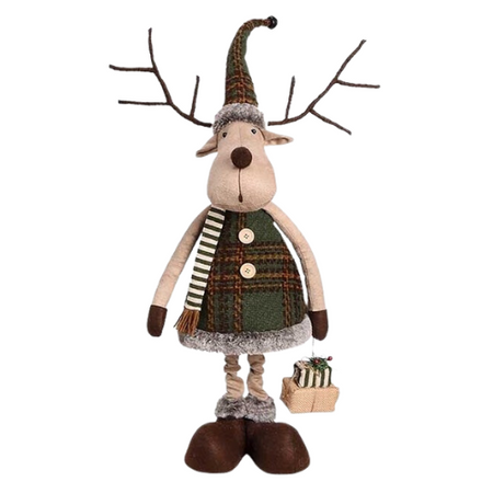 Dekoracja świąteczna stojąca renifer na teleskopowych nogach z prezentem h:105cm