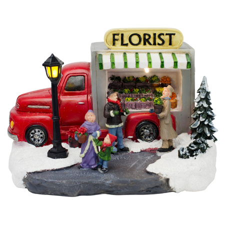 Dekoracja mini auto z kwiatami LED