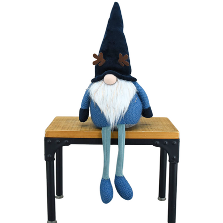 Dekoracja świąteczna gnom niebieski siedzący renifer 59 cm