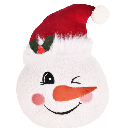 Poduszka świąteczna dekoracyjna bałwan w czapce mikołaja 