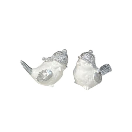 Figurka gipsowa ptaszki S biało-srebrna 9cm