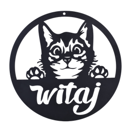 Metalowa dekoracja ścienna Kot "Witaj" 30 cm