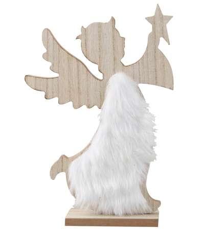 Drewniany aniołek z futerkiem