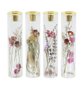 Świecznik szklany suszone kwiaty 23 cm