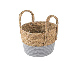 Kosz pleciony z uszami szary wys. 16 cm