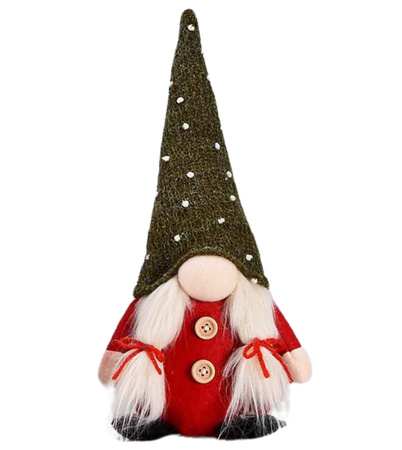 Dekoracja świąteczna gnom siedzący czerwony z warkoczami 15x10x30 cm