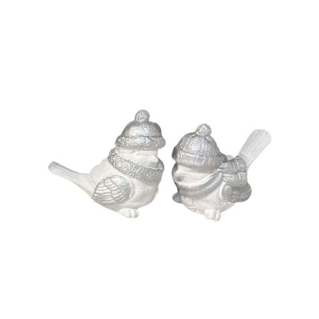 Figurka gipsowa ptaszki M biało-srebrna 11 cm