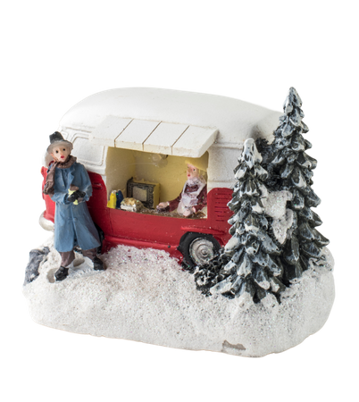 Dekoracja ceramiczna mini food truck z przyczepą