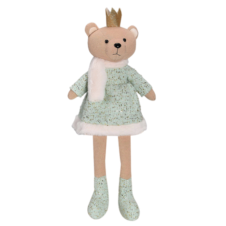 Dekoracja świąteczna miś w miętowej sukience 58 cm