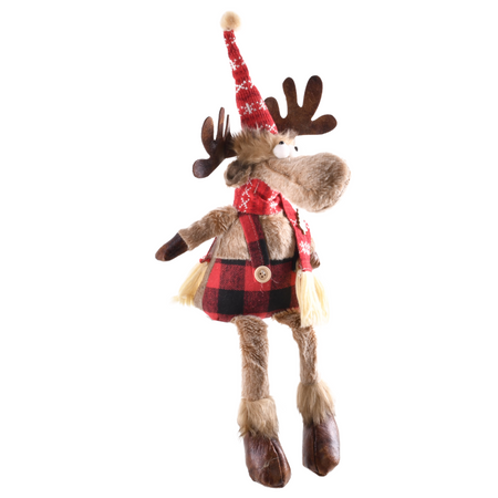 Dekoracja świąteczna renifer z czerwonym szalikiem siedzący 65 cm