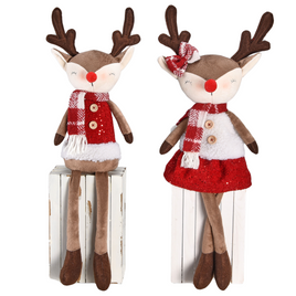 Dekoracja świąteczna renifer z czerwonym szalikiem siedzący 61 cm