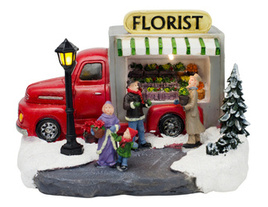 Dekoracja mini auto z kwiatami LED